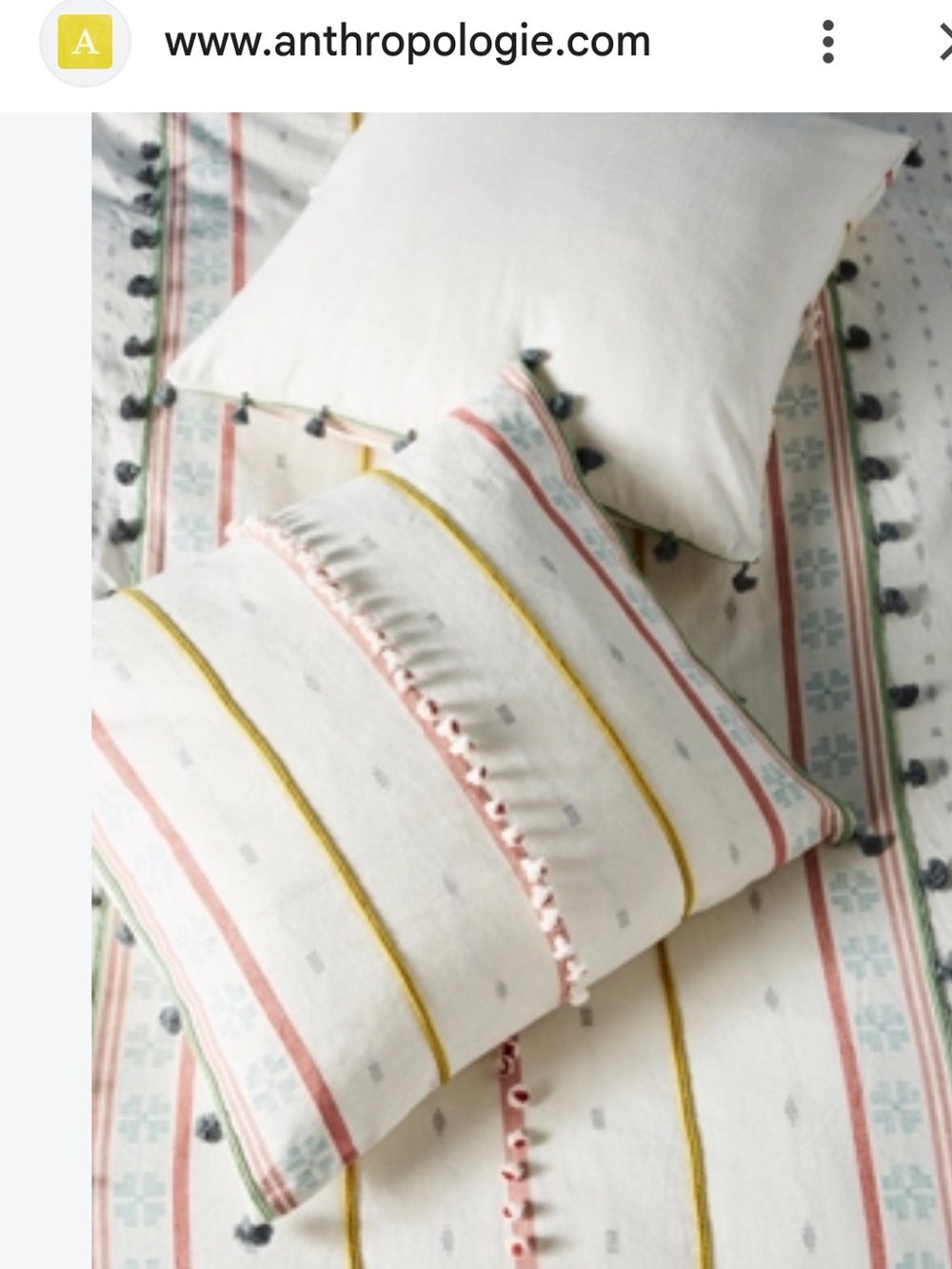 Anthropologie Tasseled Araya Euro Sham Textured Cream Cotton Pillow Cover